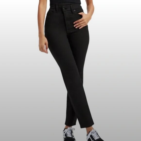 GOOD AMERICAN Good Classic Never Fade Black Jeans Crossover Waist Size 14/32 - Picture 1 of 4